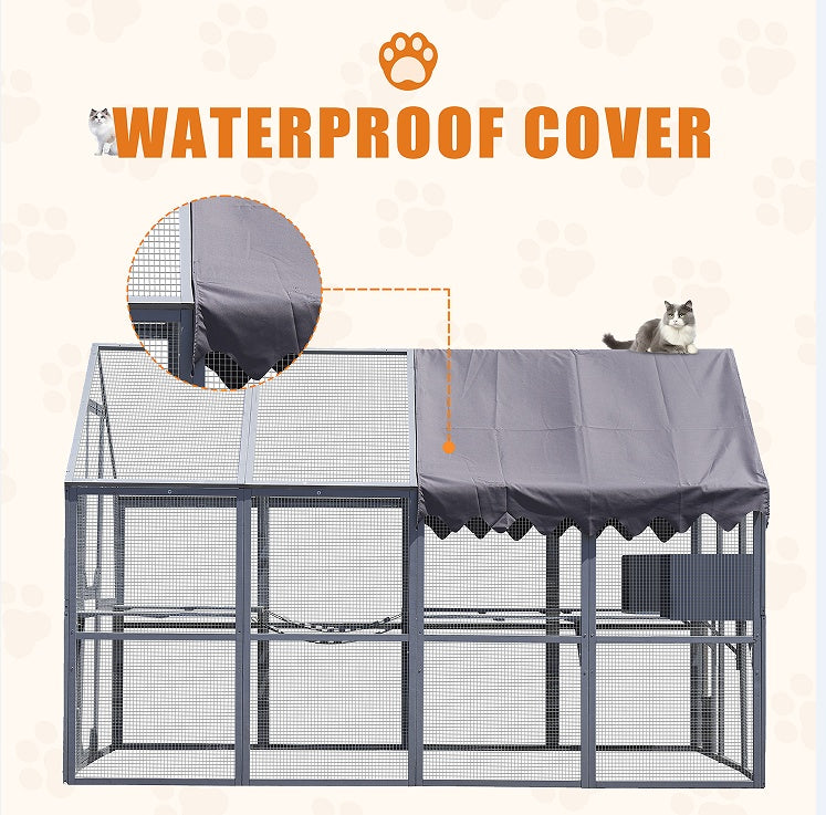 Outdoor pet House, Fence, Upgraded Waterproof Cover - Gray