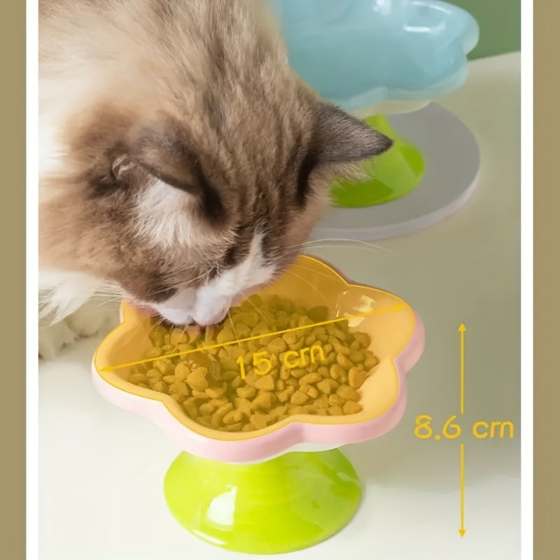 Raised Ceramic Bowl With Cat Flower Design Raised Cat Food Bowl Water Plate Snack Plate With Neck Protection Support