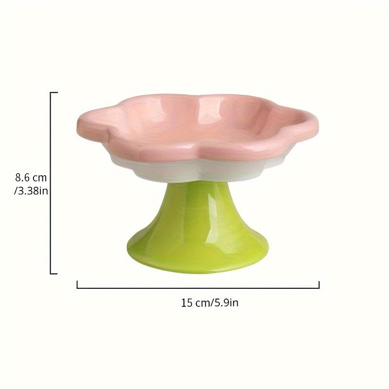 Raised Ceramic Bowl With Cat Flower Design Raised Cat Food Bowl Water Plate Snack Plate With Neck Protection Support