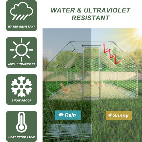 9.94 Ft. X 25.68 Ft. Galvanized Large Metal Walk In Chicken Coop Cage Farm Poultry Run Hutch Hen House