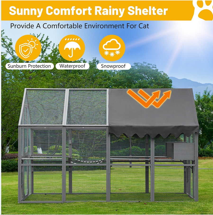 Outdoor pet House, Fence, Upgraded Waterproof Cover - Gray