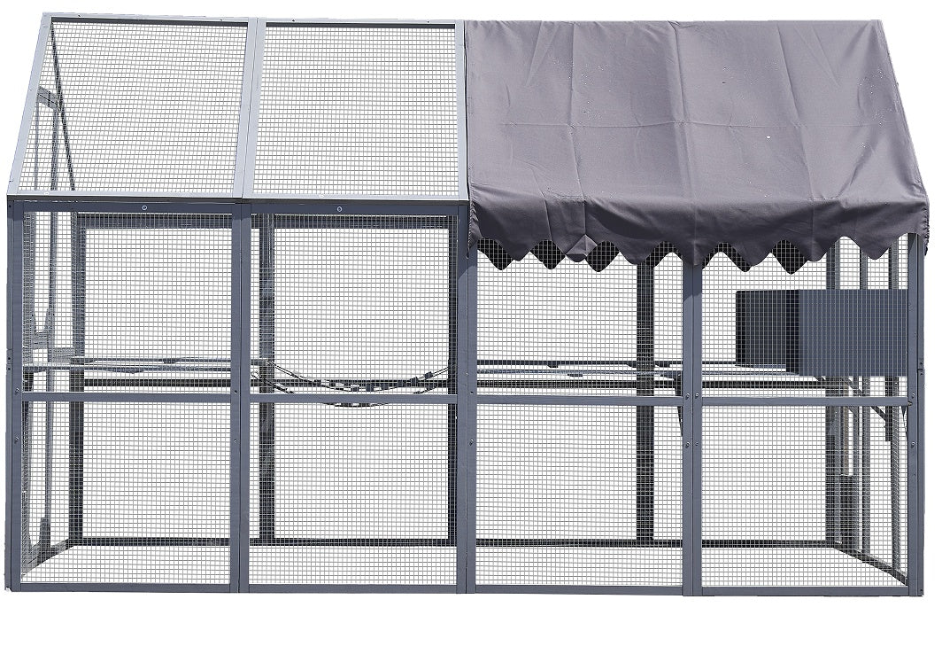 Outdoor pet House, Fence, Upgraded Waterproof Cover - Gray